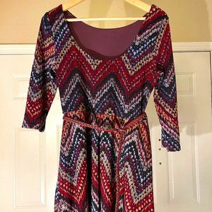 3/4 sleeve fit and flare dress with cute braided belt